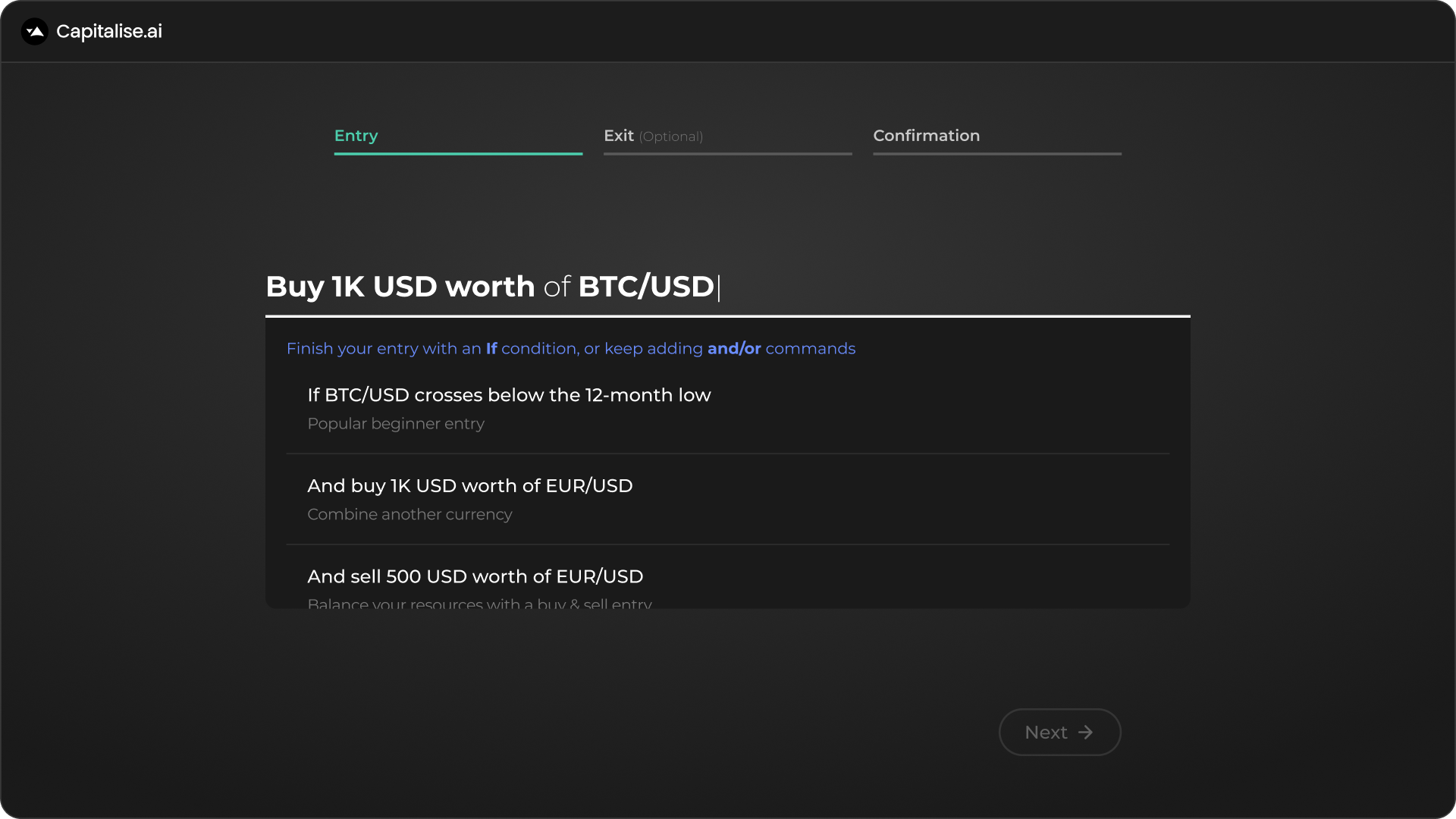 Smart textual indicator — adaptive helper text guiding the trader